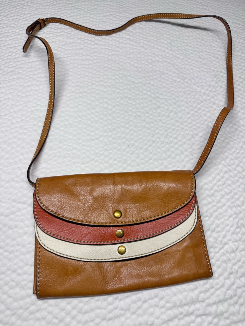 Frye Leather Crossbody Wallet Clutch Brown Three Button Design
